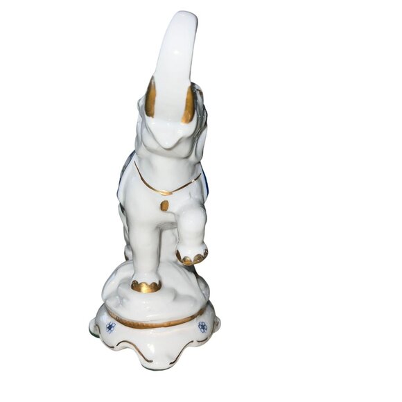 Porcelain Elephant Figurine WHT w/BLU GLD Floral Accents Trunk Up Lmt Ed Vienna - Picture 5 of 13